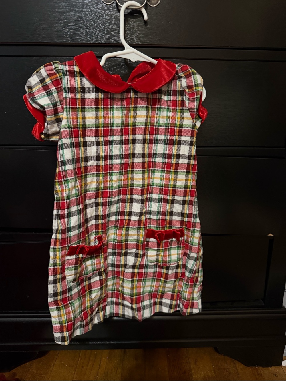 Mud Pie Red Plaid Velvet-Trim Girls dress